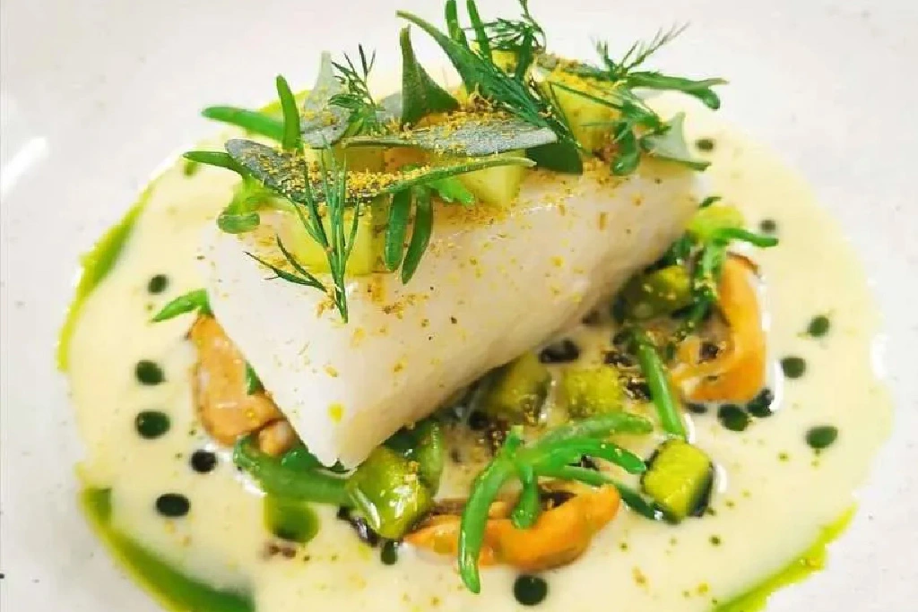 Elegant Elegant dish with fresh herbs and fish
