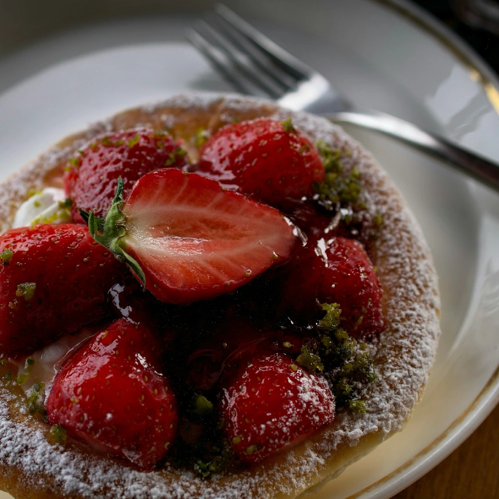 Delicious strawberry dessert on plate