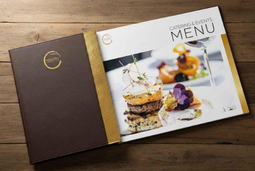 Elegant catering menu on wooden table